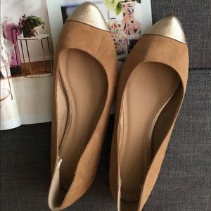 Sueded Flats with Gold Toe Detail